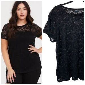 Torrid Black Semi-Sheer Lace Floral Crew Short Sleeve Tee 3X